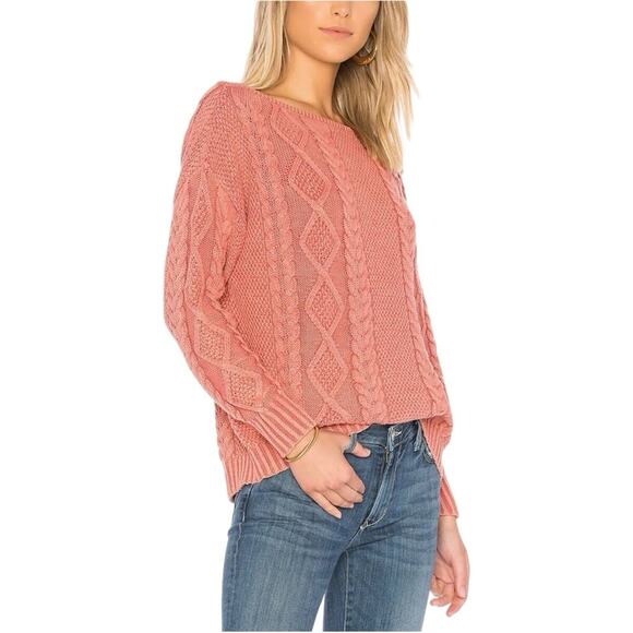 #T9 Callahan Revolve Enzyme Wash Rose Cable Knit Boat Neck Sweater $124 - Picture 3 of 14
